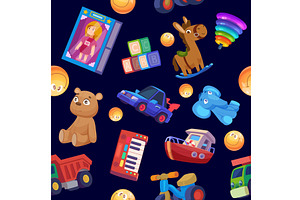 Toys patterns. seamless background, an Illustration by Onyx