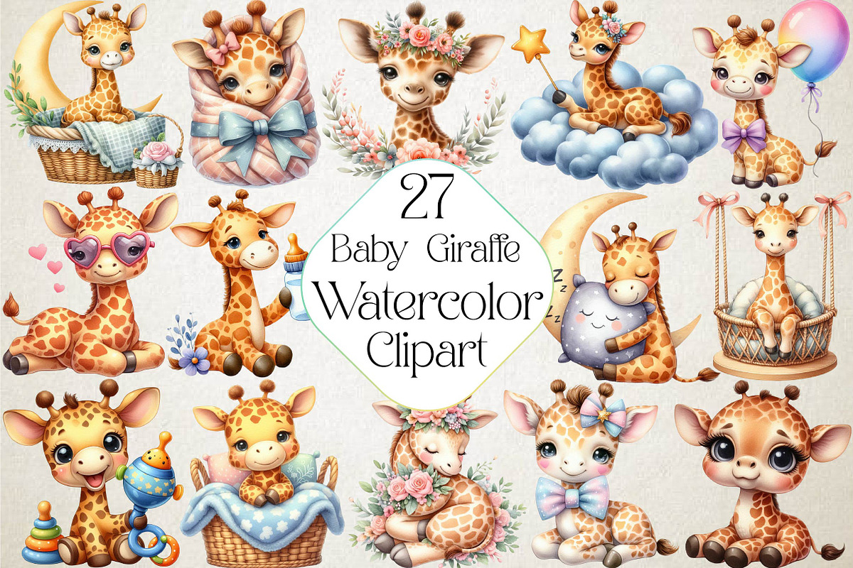 Baby Giraffe Watercolor Clipart, an Illustration by DreamPrint404 (Photo 1 of 6)