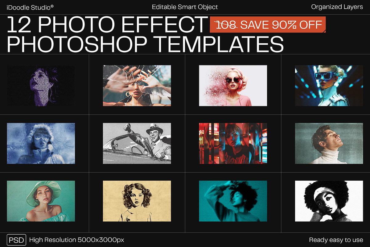 12 Photo Effect Templates, a Layer Style Add-On by iDoodle Studio (Photo 1 of 6)