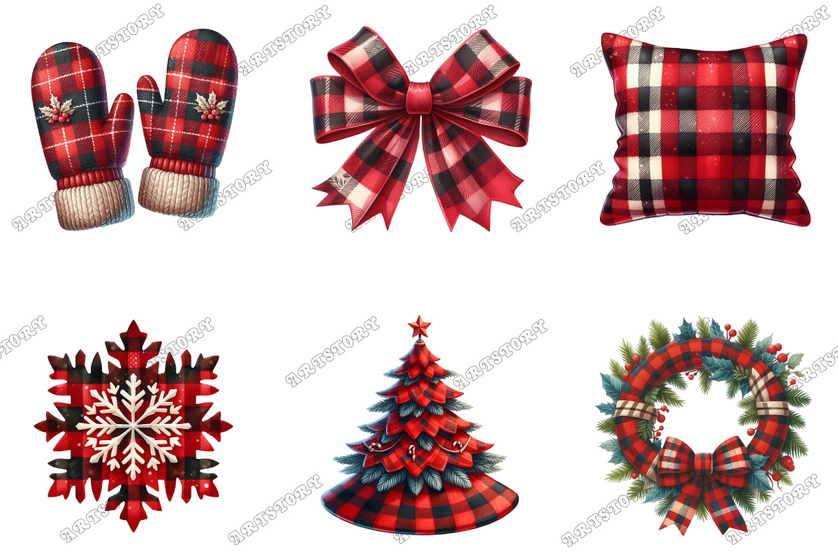 Red Buffalo Plaid Christmas Clipart, an Illustration by designcity5 (Photo 3 of 5)