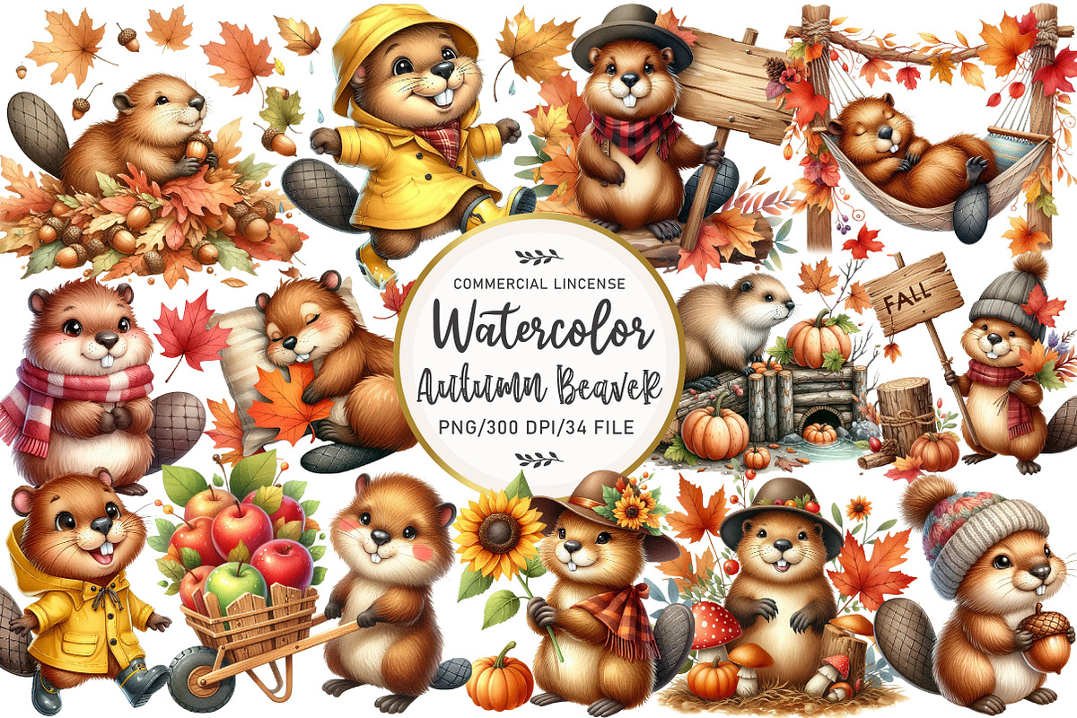 Autumn Cute Beaver Clipart, an Illustration by OK Design (Photo 1 of 5)