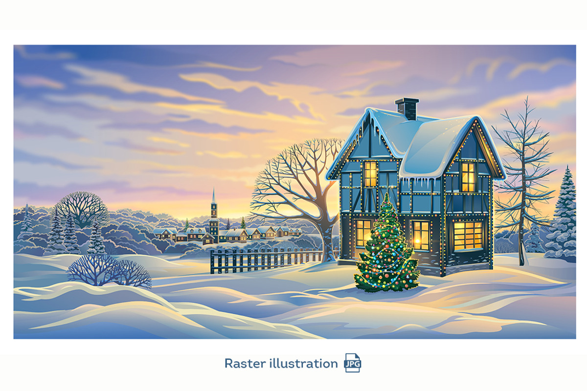 Winter Festive Landscape, a Decorative Illustration by Countryside life (Photo 6 of 11)