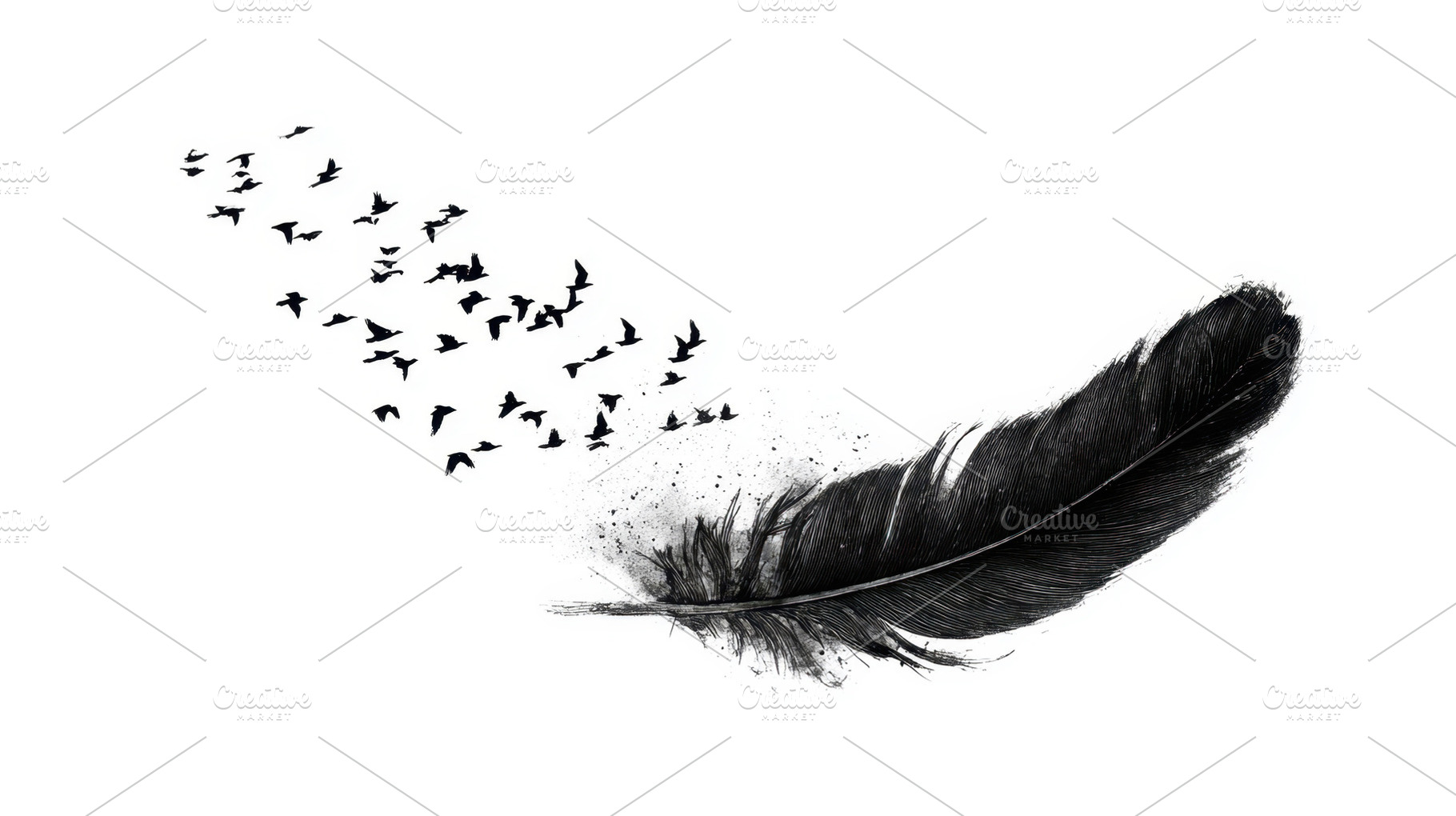 Birds flying from a large feather, a Photo by Beautiful things
