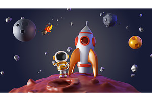 3d cute astronaut and spaceship on, a Characters & Person 3D Model by Marozhkastudio