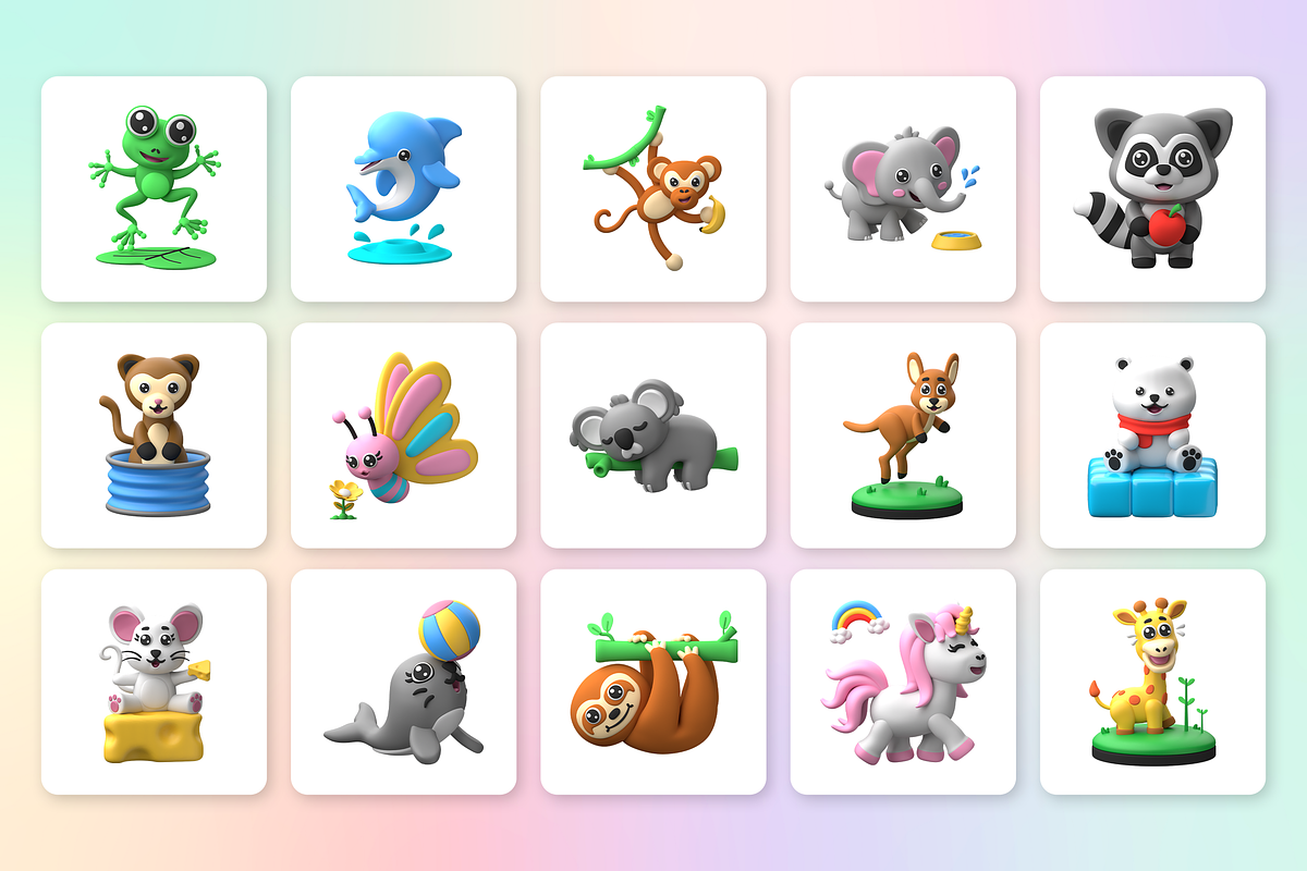 3D Cartoon Animals Icon Set, an Animal 3D Model by Flat Icons (Photo 7 of 8)