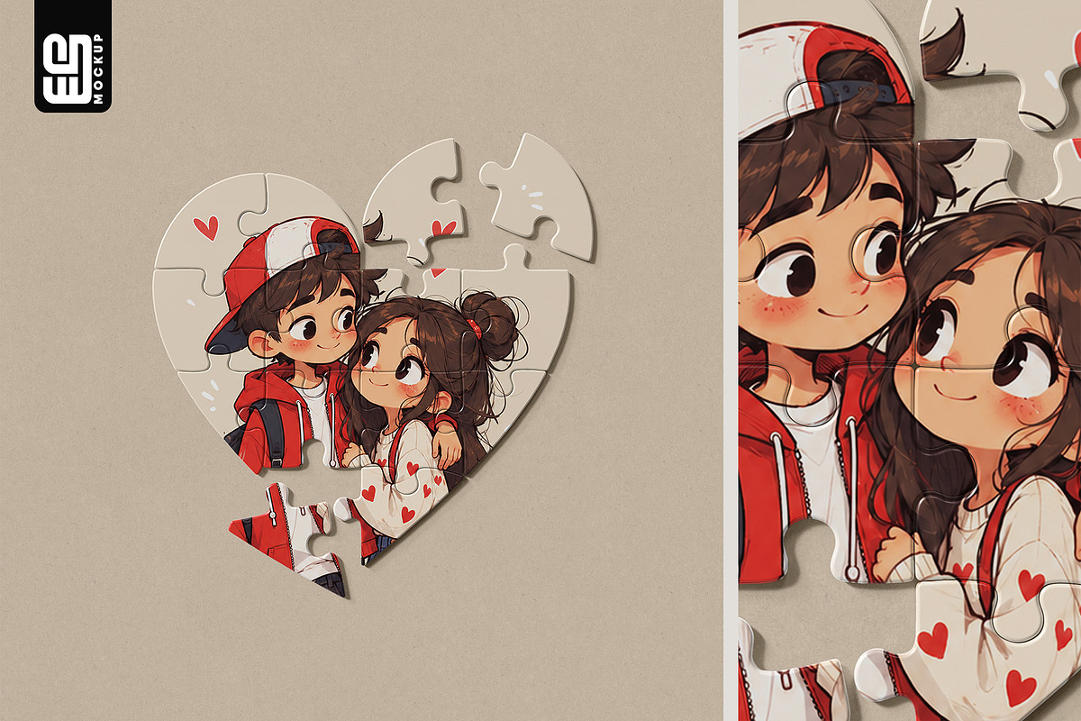 Heart-Shaped Jigsaw Puzzle Mockup, an Advertising Mockup by SD Mockup (Photo 3 of 5)