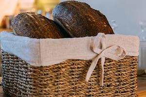 Fresh bread sourdough loaf rustic food basket, a Food & Drink Photo by Photo Drive Studio