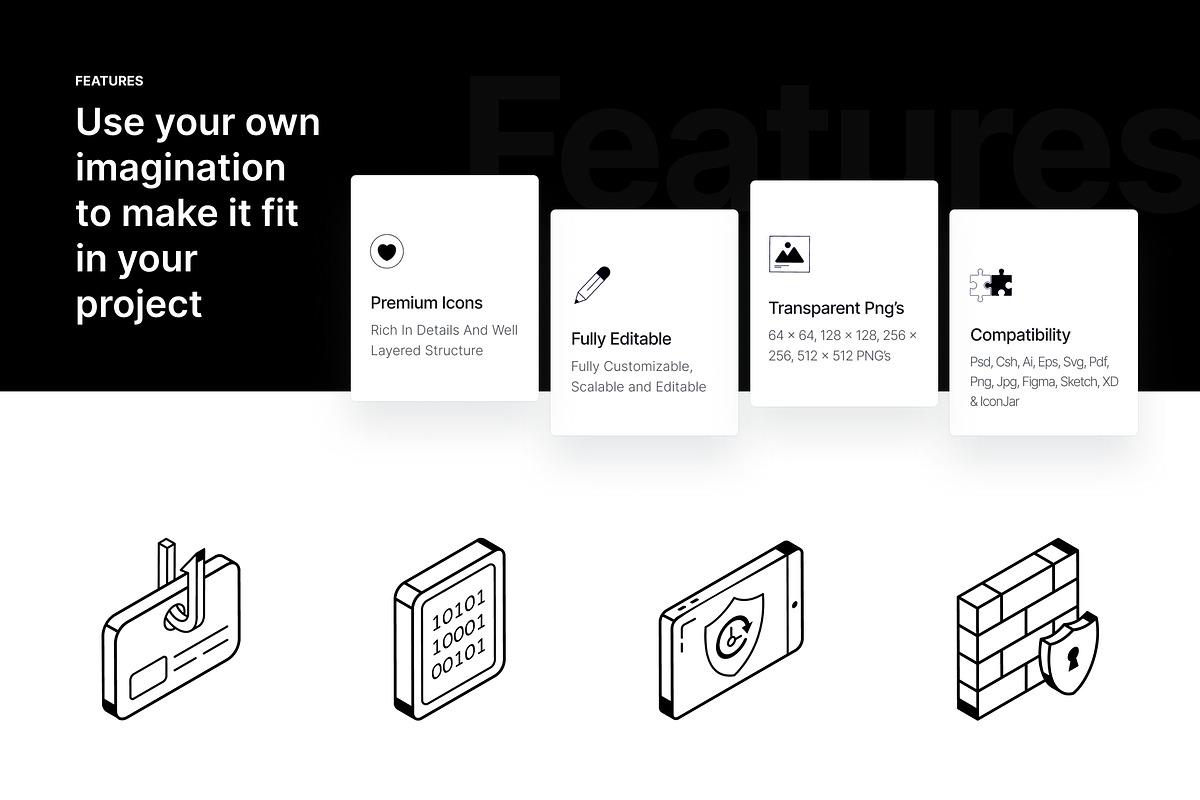 Isometric Data Security Icons, an Outline Icon by Vectors Market (Photo 2 of 6)