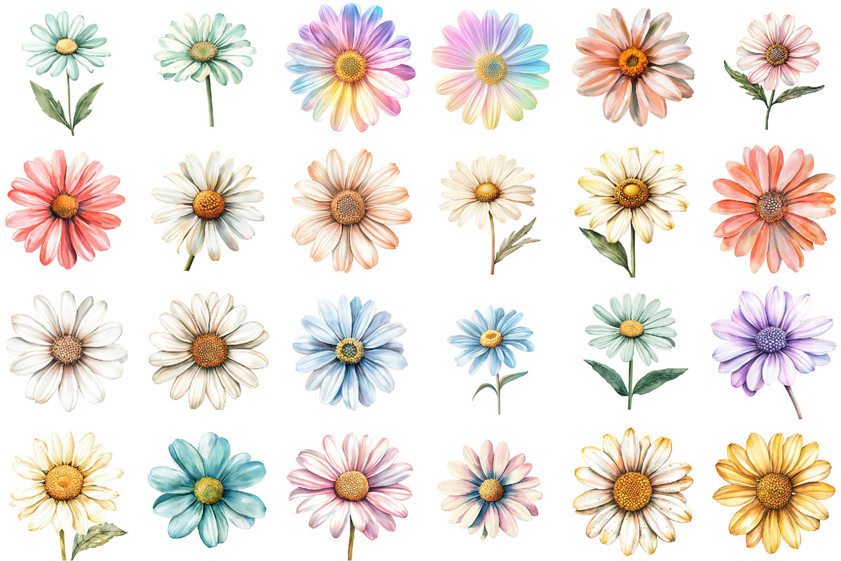 Watercolor Summer Daisy Clipart, an Illustration by designcity5 (Photo 2 of 5)