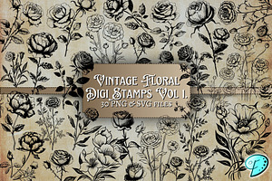 Vintage Floral Digi Stamps Vol 1.