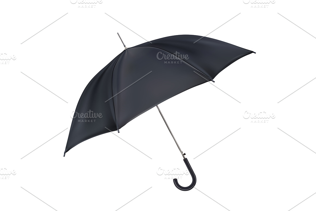 Black open classic umbrella in side, an Advertising Mockup by StudioVin