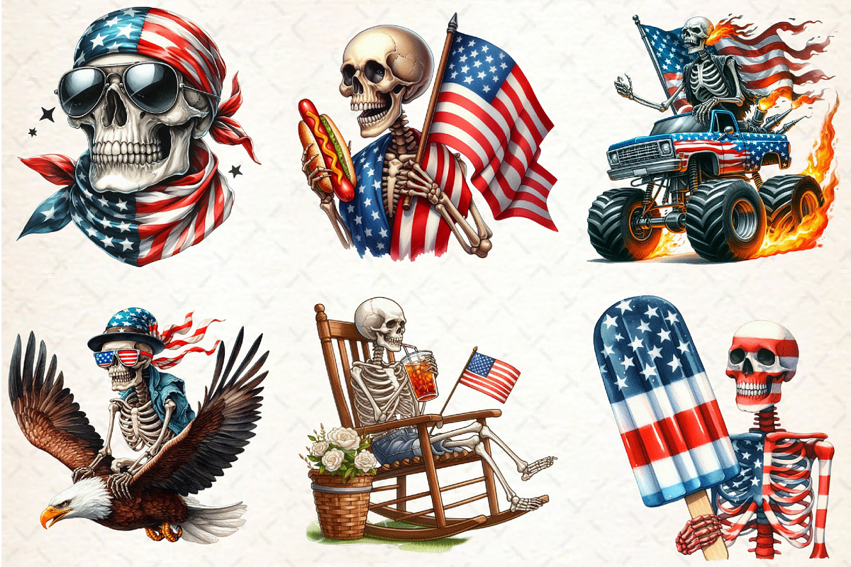 Funny 4th of July Skeleton Sublimati, an Illustration by Rose Art (Photo 3 of 4)
