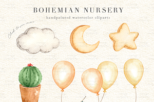 Bohemian Nursery Watercolor Clip Art