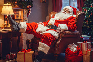 Santa Claus exhausted at home, a Holiday Photo by DanFLCreativo