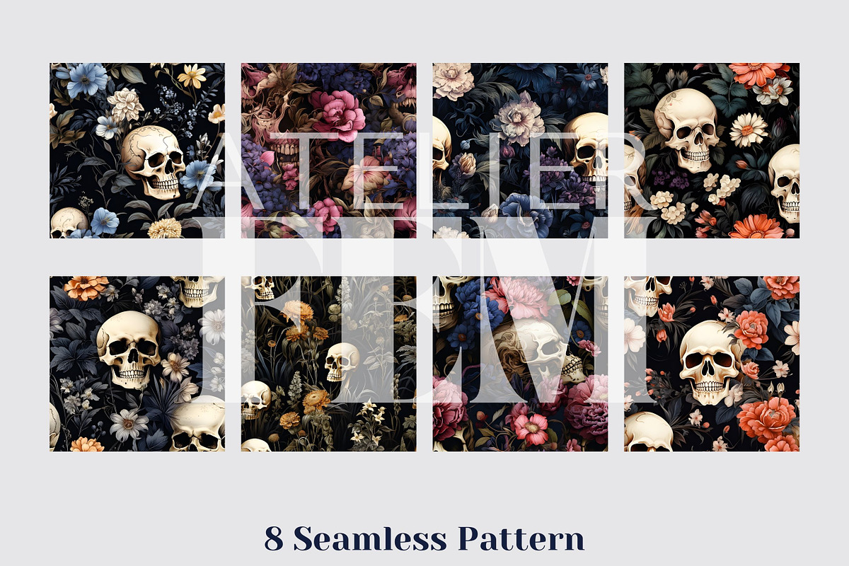 Skull Halloween Seamless Pattern, a Pattern Graphic by Atelier Fem (Photo 5 of 6)
