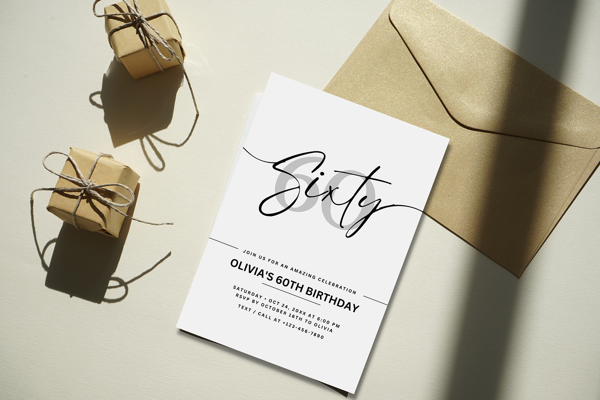 60th Birthday Party Invitation Card, an Invitation Template by TheSimplySereneShop (Photo 2 of 10)
