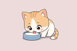 Cat Drinking Milk from Bowl Cartoon, an Animal Illustration by Artpon Illustration