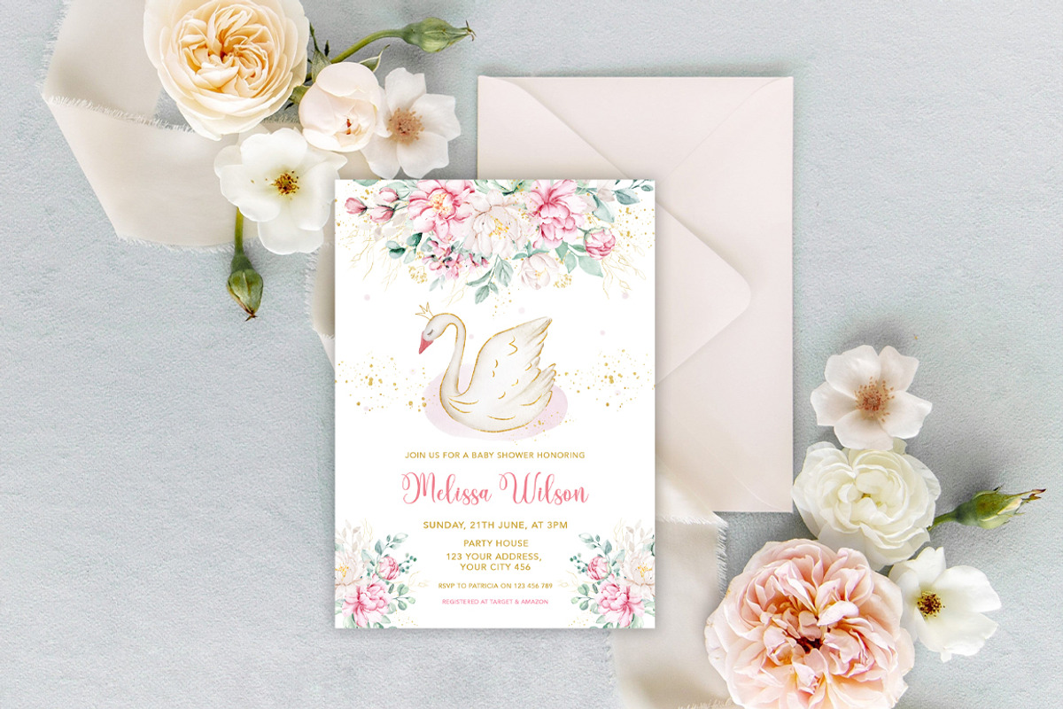 Princess Swan Baby Shower Invite, an Invitation Template by SvetaArtStore (Photo 8 of 9)