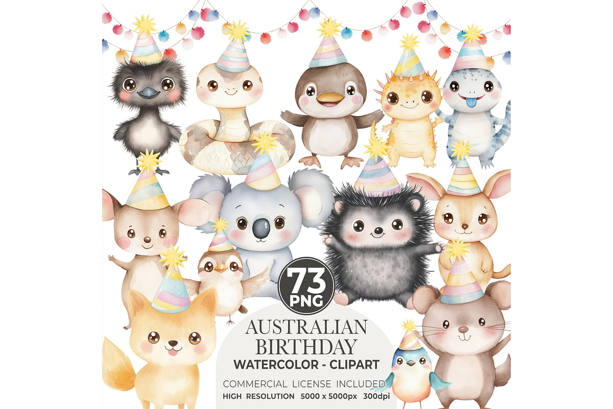 Cute Australian Birthday Watercolor, an Illustration by CharmClipart (Photo 1 of 8)