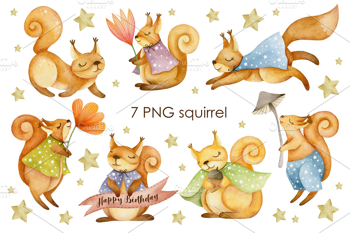 Watercolor squirrels collection., an Animal Illustration by Kira Konoshenko (Photo 2 of 12)