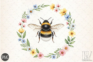 Whimsical Honey Bee with Floral PNG, an Illustration by Libby Wishes
