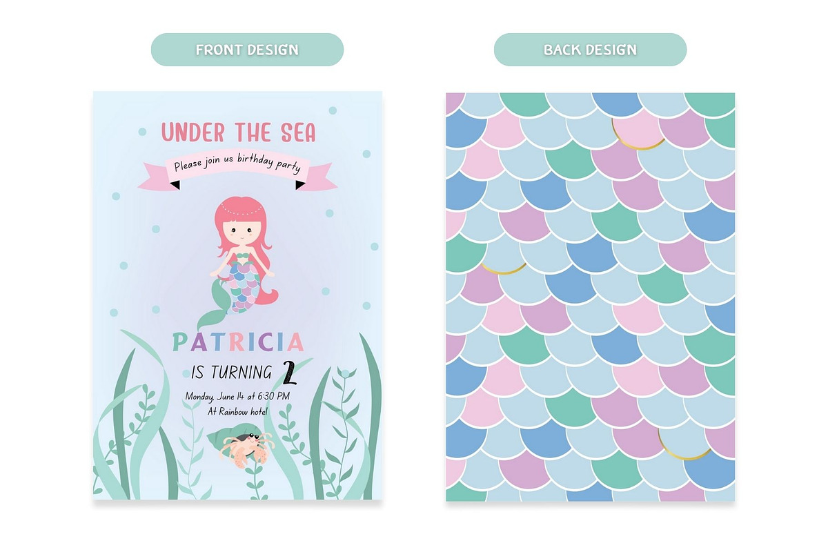 Cute girl mermaid invitation, a Card Template by Piixypeach (Photo 4 of 10)