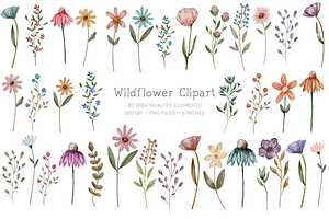 Painted Watercolor Flowers Clipart