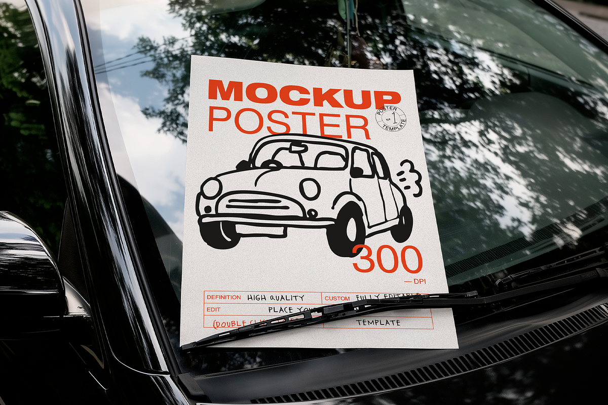Car Windshield Poster Mockup, an Advertising Mockup by The Rose Project (Photo 1 of 3)
