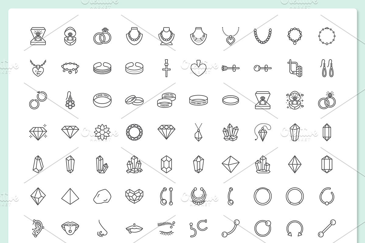 90 Jewelry Icons, an Outline Icon by Nadiinko (Photo 2 of 5)