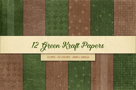 12 Green Christmas Kraft Papers