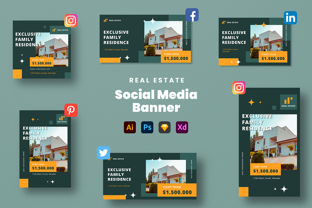Real Estate Social Media Banner, a Social Media Template by Rahardi Creative (Photo 1 of 4)