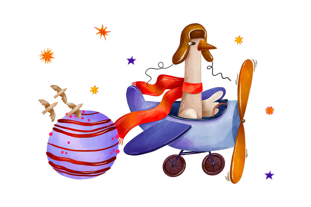 Watercolor Goose Pilot Clipart Set, a Transportation Illustration by the_myro (Photo 4 of 6)