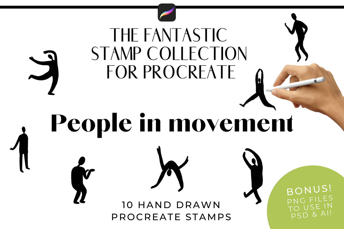 Procreate Brush Stamps - Movement, a Brush Add-On by Gabba Delgado (Photo 1 of 5)
