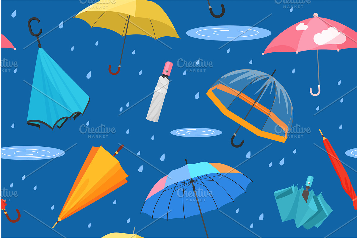 Umbrellas pattern open folded, an Illustration by Lemberg Vector