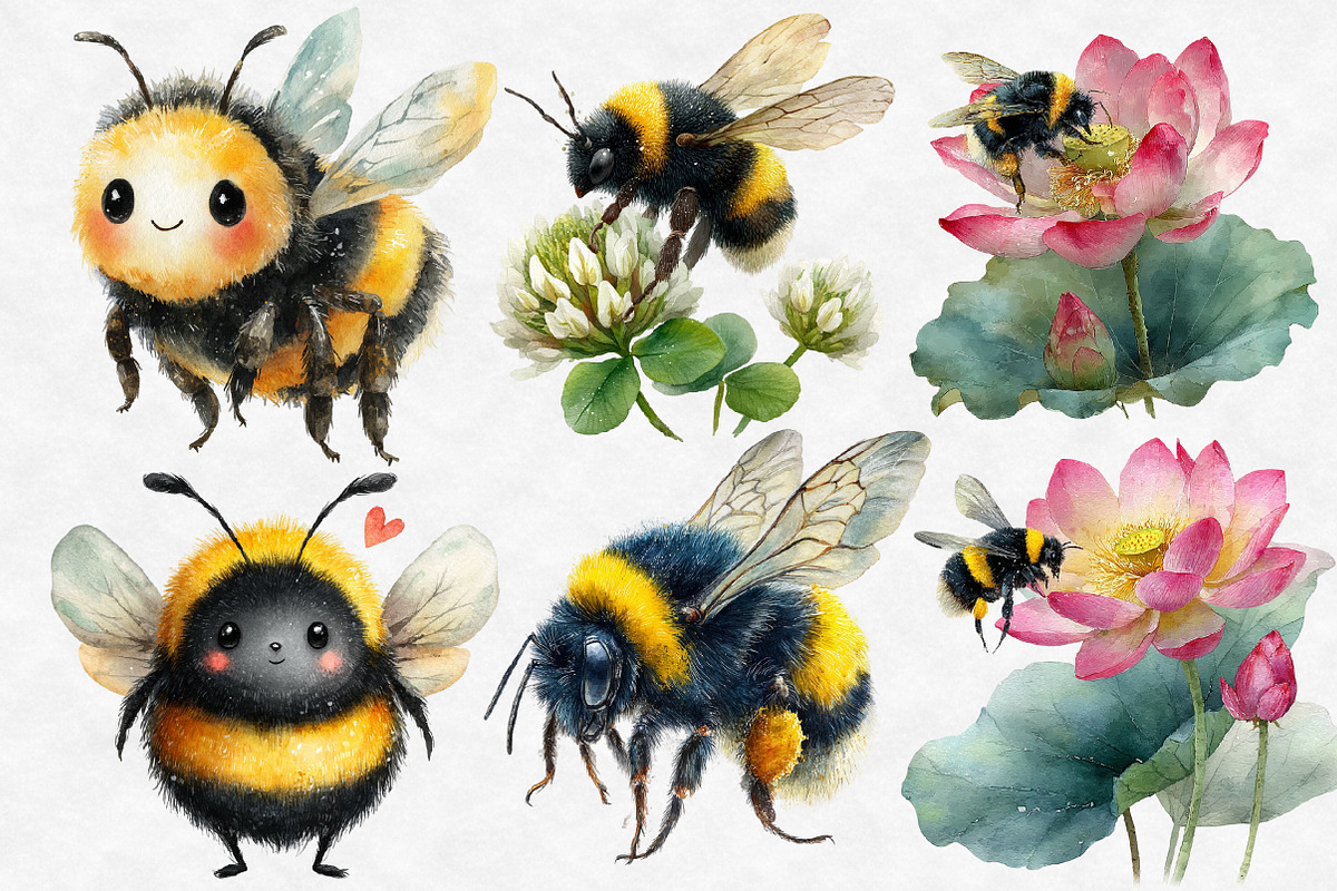 Watercolor Spring Bees Clipart, an Illustration by Designworld (Photo 4 of 6)