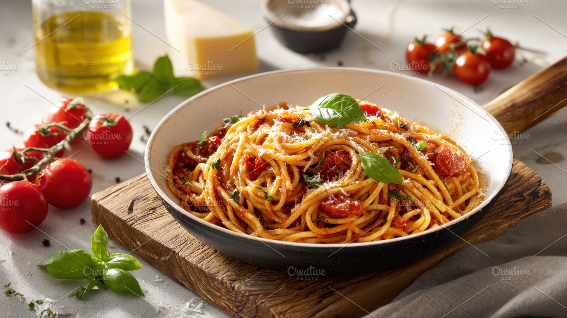 Tomato basil spaghetti, a Photo by Beautiful things