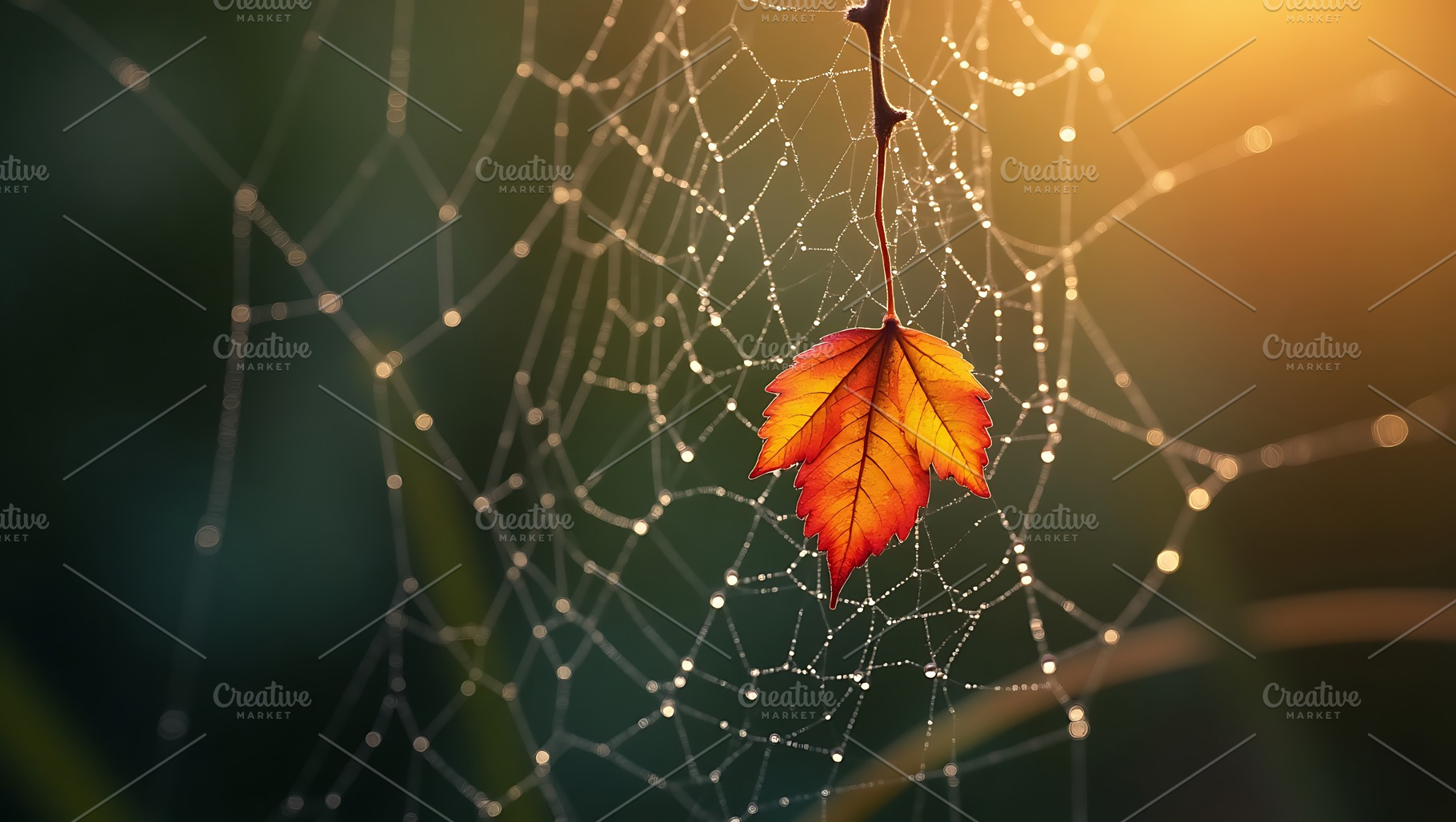 Autumn leaf caught in a dew kissed, a Nature Photo by Artonix