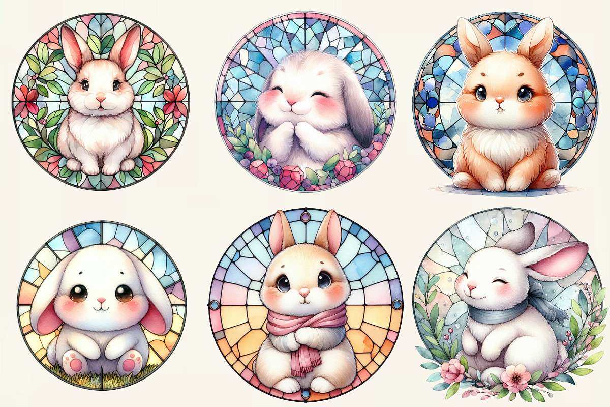 Bunny Round Stained Glass Png, an Illustration by DreamCafeArt (Photo 2 of 6)
