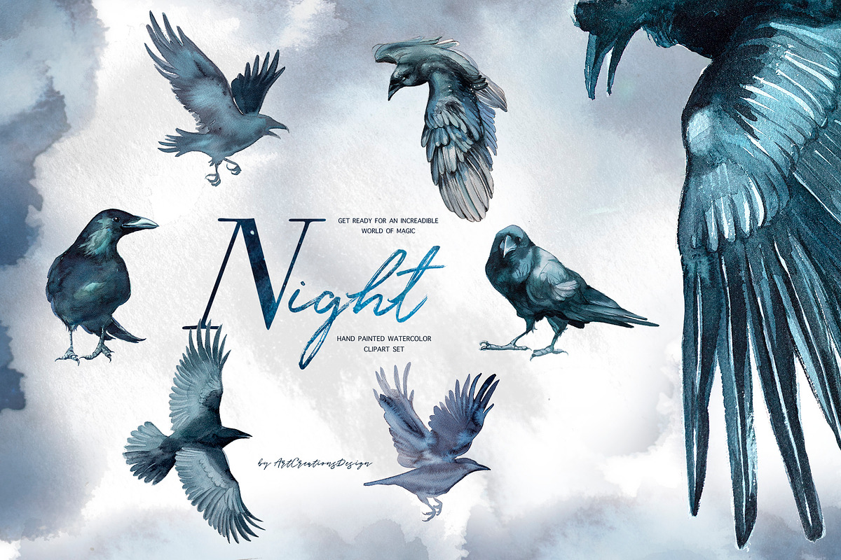 Hand-Painted Night Clipart Set, an Animal Illustration by ArtCreationsDesign (Photo 13 of 29)
