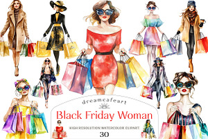 Black Friday Woman Shopping Clipart, an Illustration by DreamCafeArt