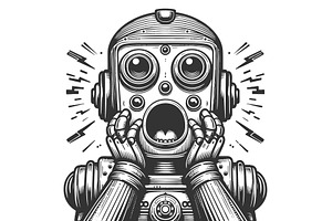 Shocked Vintage Robot Screaming, a Technology Illustration by AlexArt