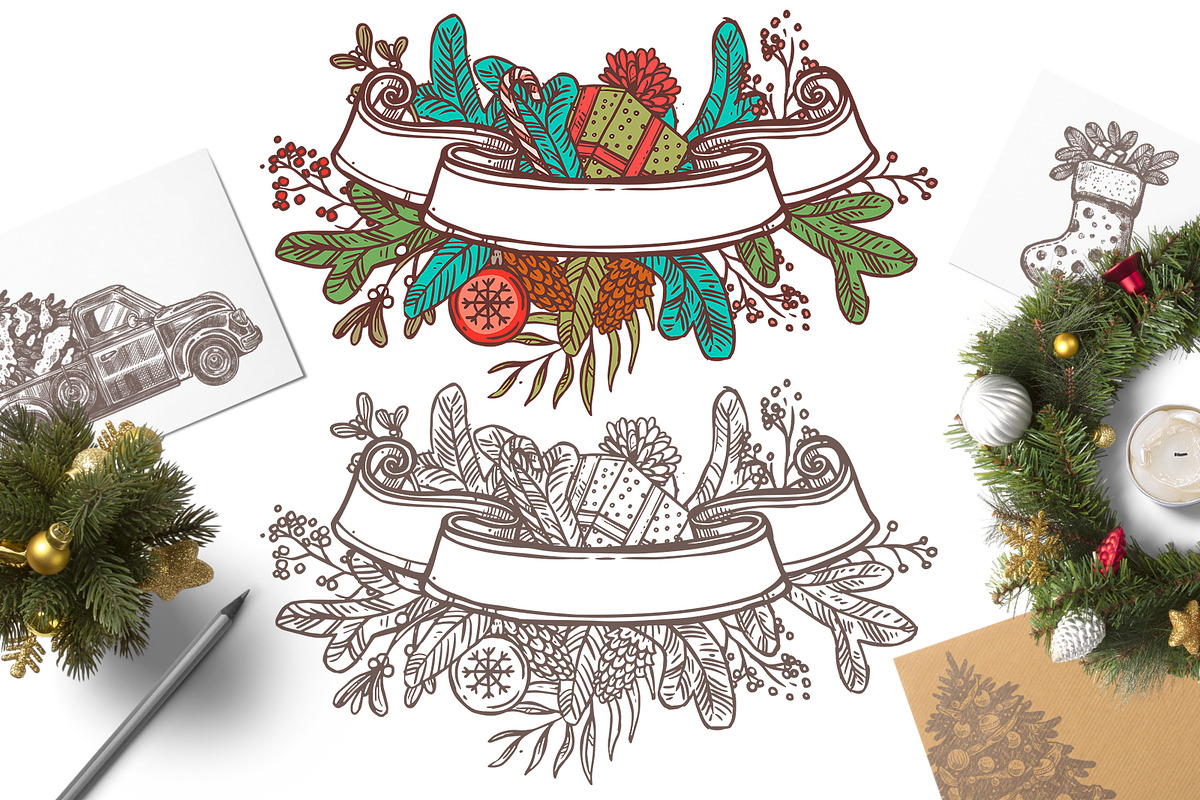 Hand Drawn Christmas Elements, a Decorative Illustration by alexrockheart (Photo 7 of 9)