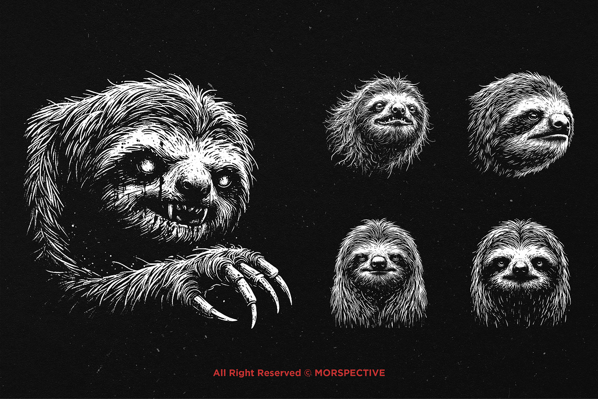 10 Bundle Dark Art Sloth Slow Jungle, an Illustration by Morspective (Photo 3 of 7)