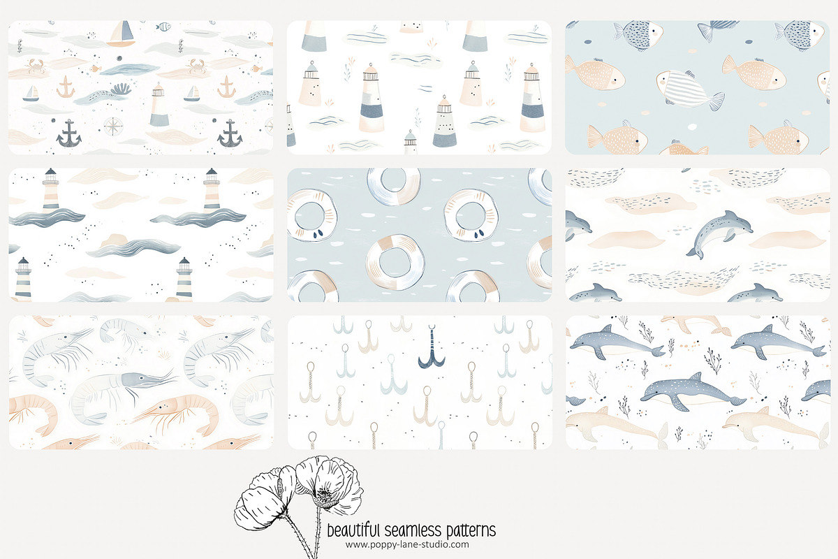70 pastel marine seamless pattern, a Pattern Graphic by Poppy Lane Studio (Photo 4 of 10)
