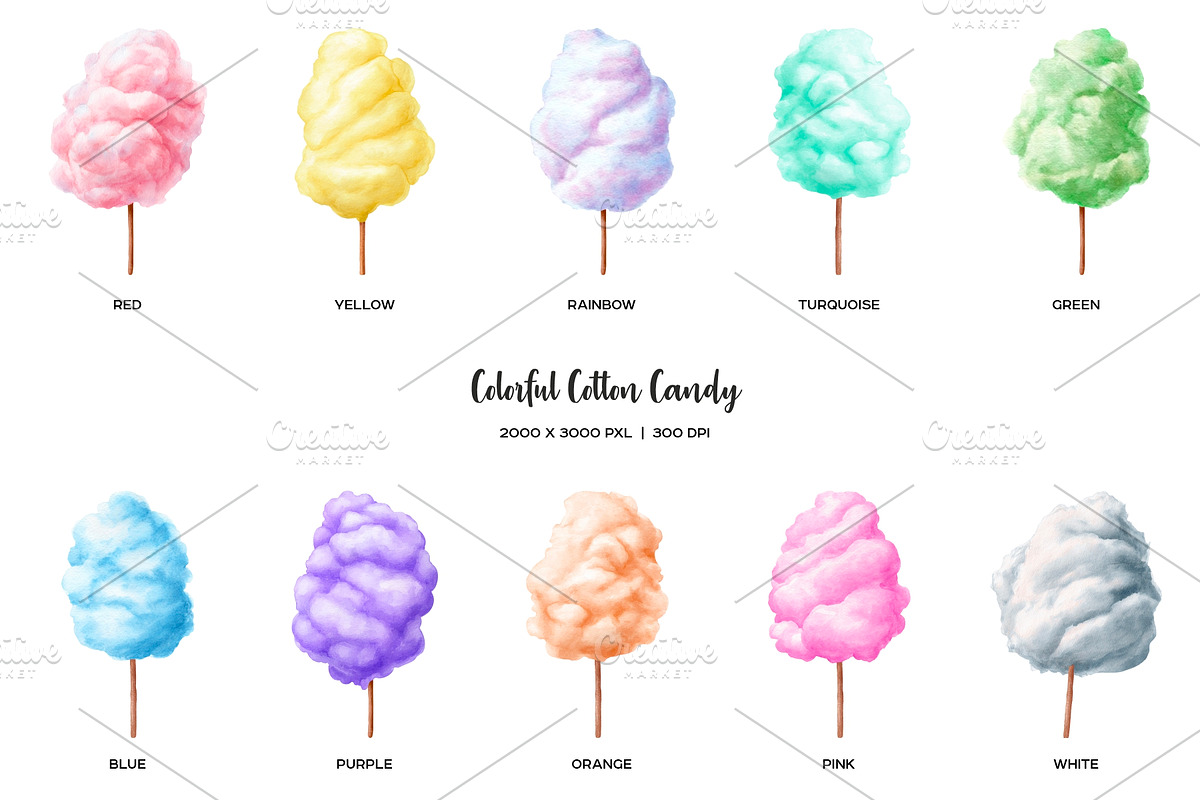 Watercolor rainbow cotton candy set, a Food Illustration by Art and Funny (Photo 2 of 3)