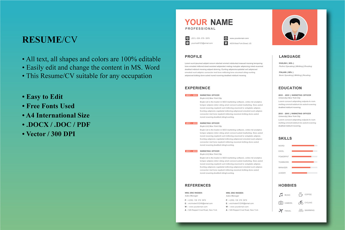 1 Pages Clean CV Template | Editable, a Resume Template by Blue Digital ...