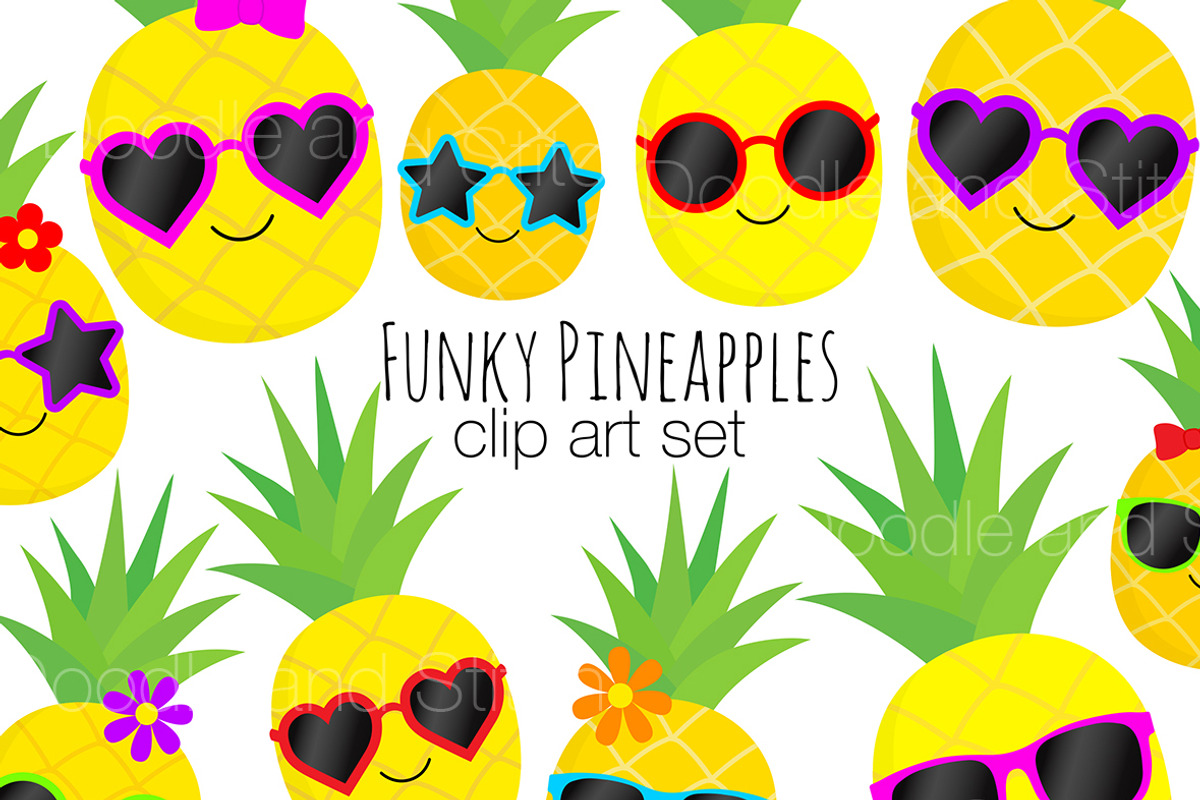 Funky Pineapple Clipart Designs, an Illustration by Doodle and Stitch (Photo 1 of 2)