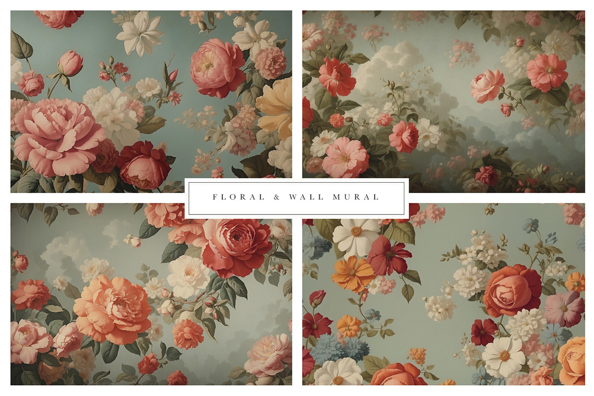 Surreal Floral Wall Mural&Wallpaper, a Wallpaper Graphic by sibel dayı (Photo 2 of 8)