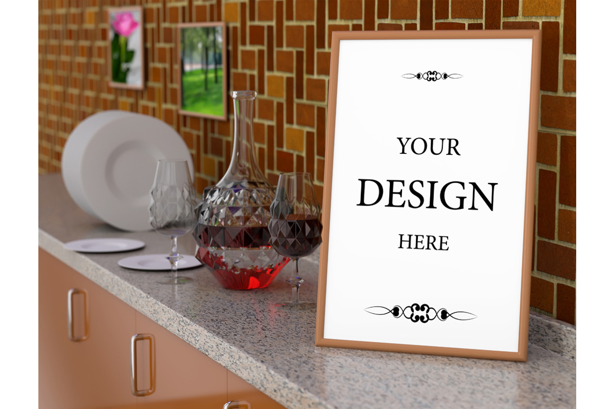 Kitchen with a wine decanter, a Household Mockup by Larser