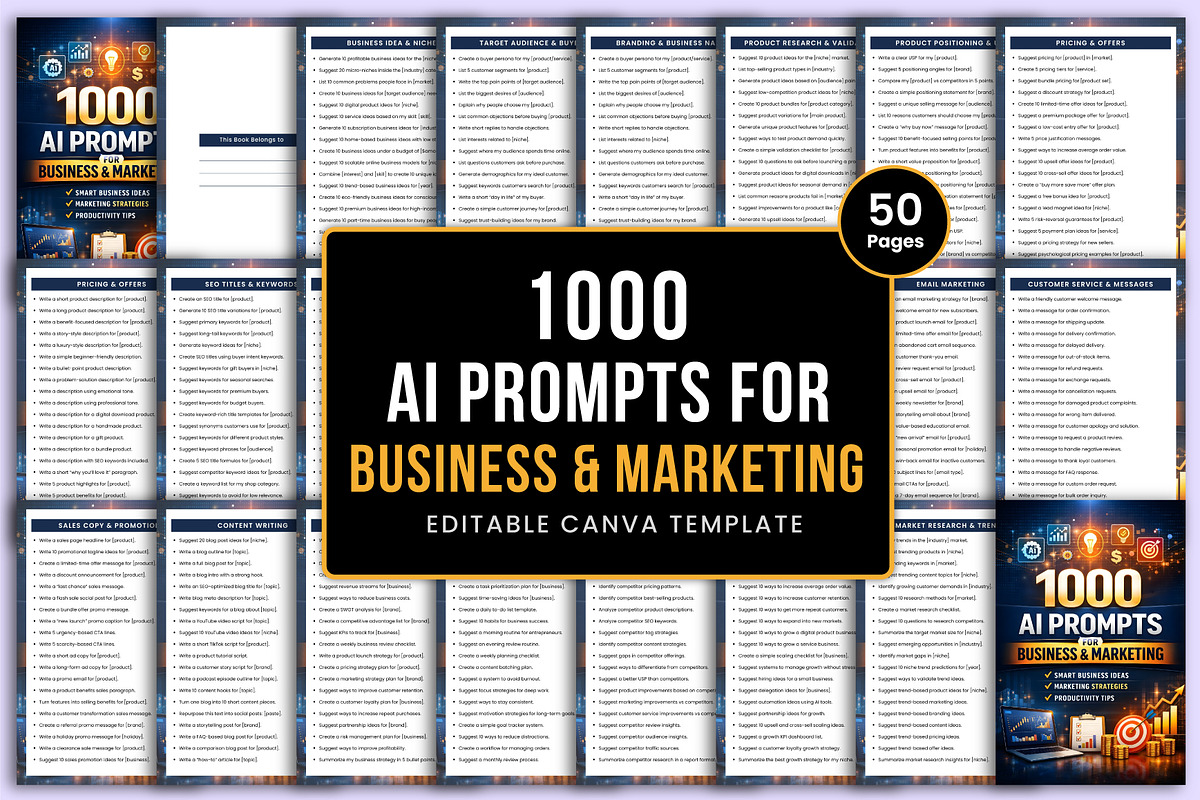 1000 AI Prompts Business & Marketing, a Stationery Template by Mustafiz (Photo 1 of 8)